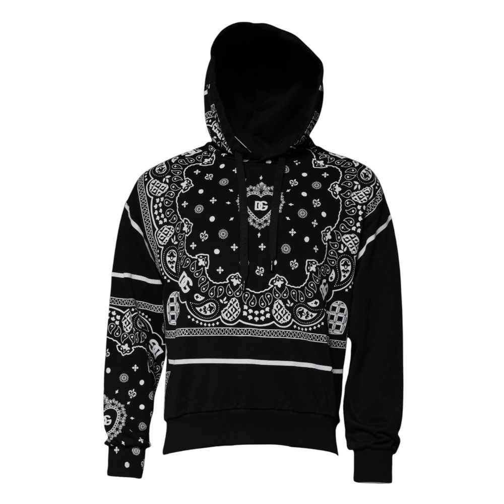 DOLCE & GABBANA Sweater Black Bandana Hooded Men Sweatshirt IT46/US36/S 1200usd