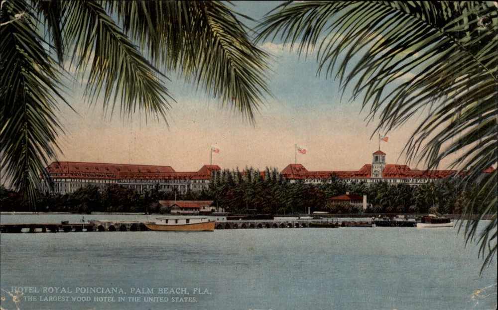 Palm Beach Florida Hotel Royal Poinciana boat ~ c1910 vintage postcard