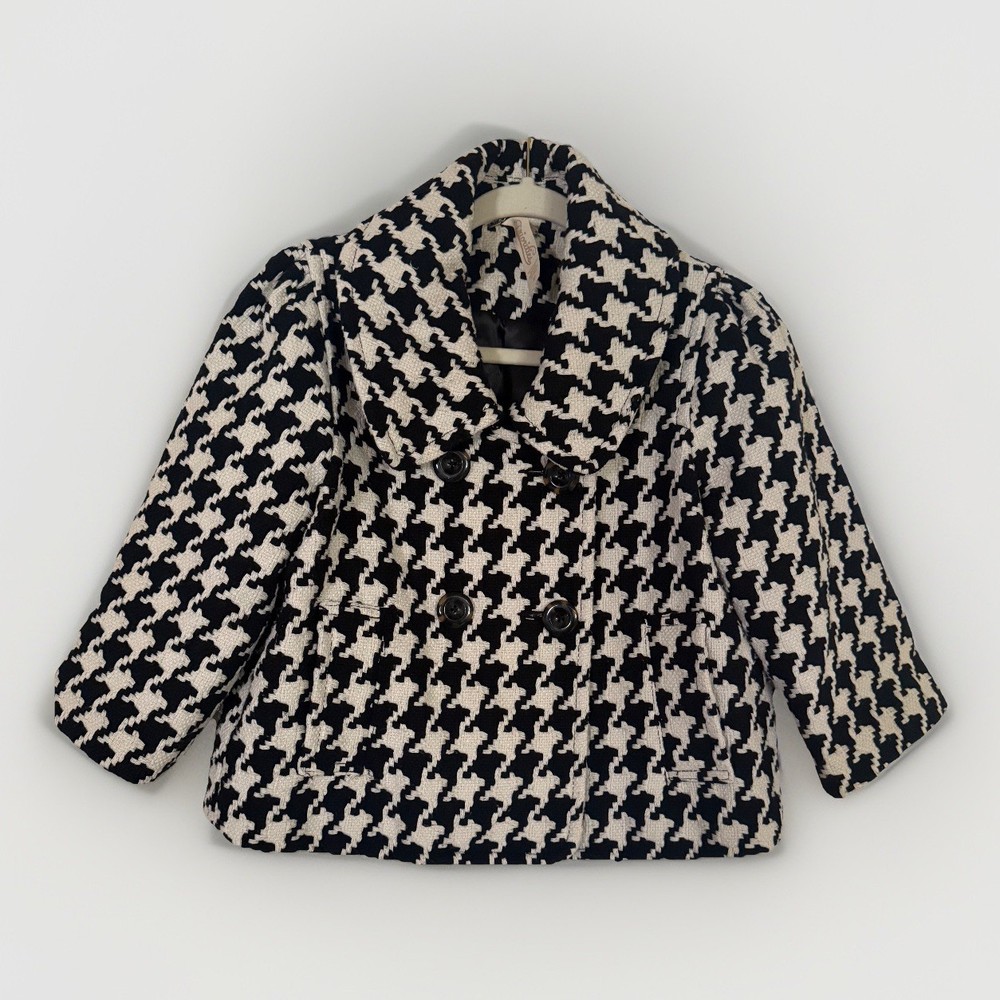 Priorities Women's Medium Black & White Tweed Houndstooth Cropped Jacket Preppy