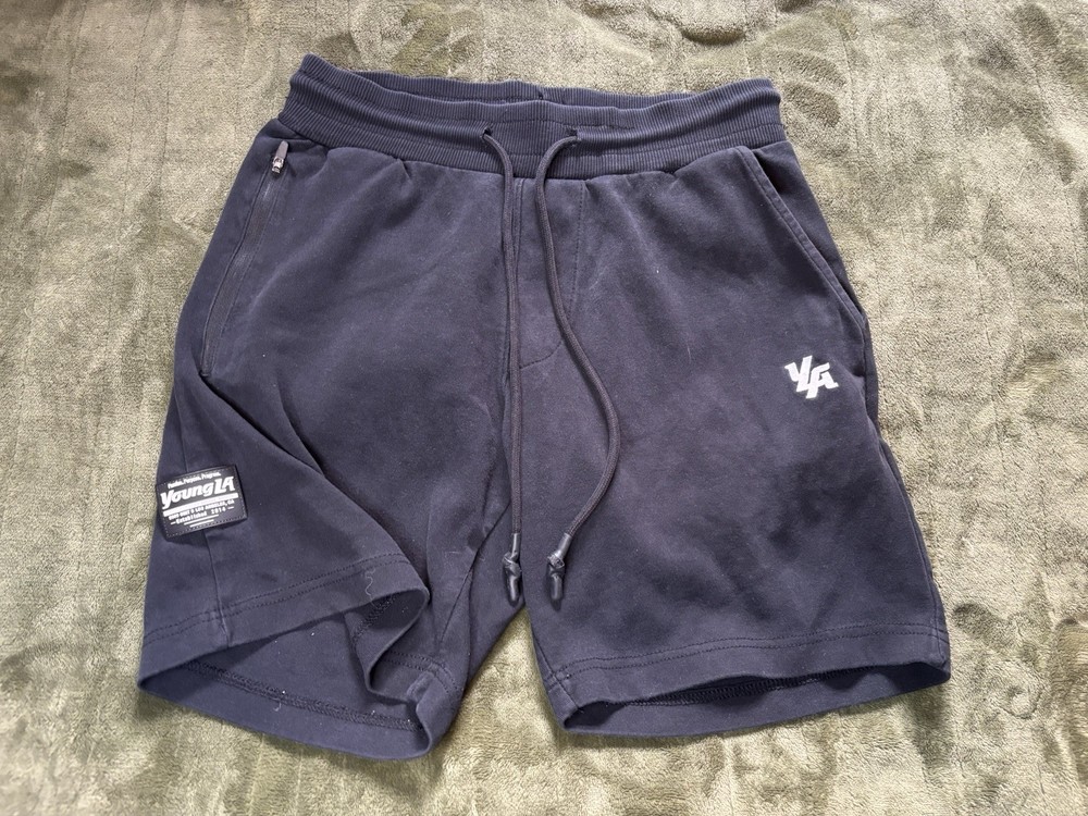 Youngla Sweat Shorts Mens Medium Black Loose Relaxed Gym Workout Drawstring