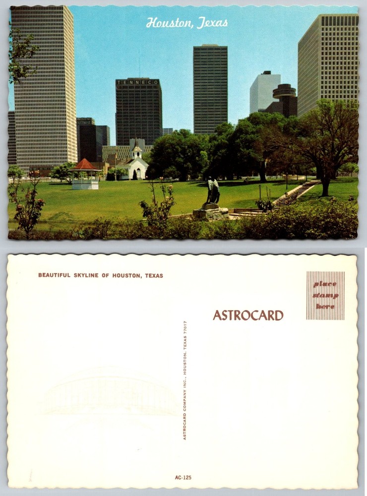 Houston Texas Vintage Skyline Postcard Tenneco Building Astrodome Park AC-125