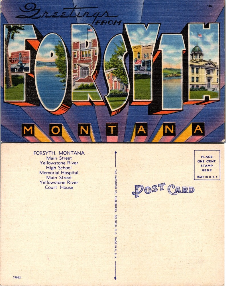 Greetings From Forsyth Montana MT Large Letter Postcard