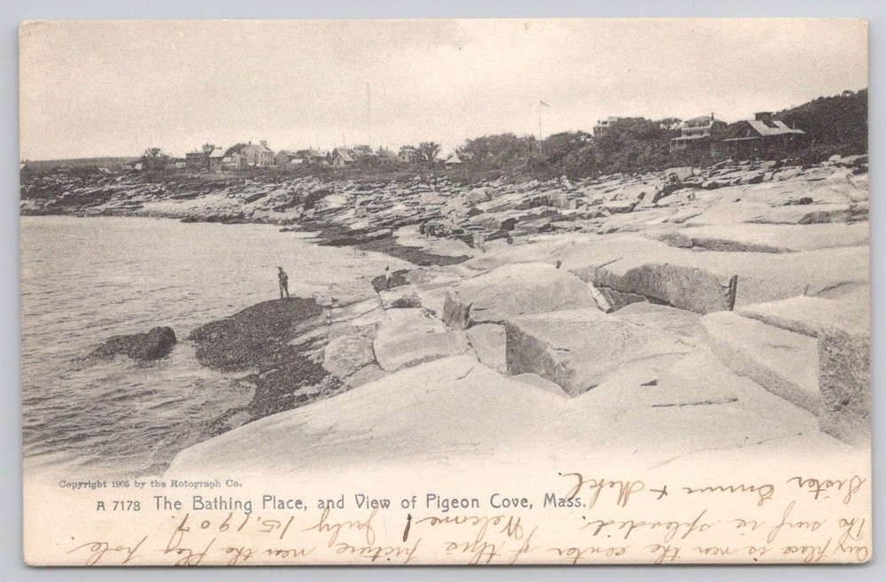 1907 Pigeon Cove MA Bathing Place View Rotograph Postcard Posted