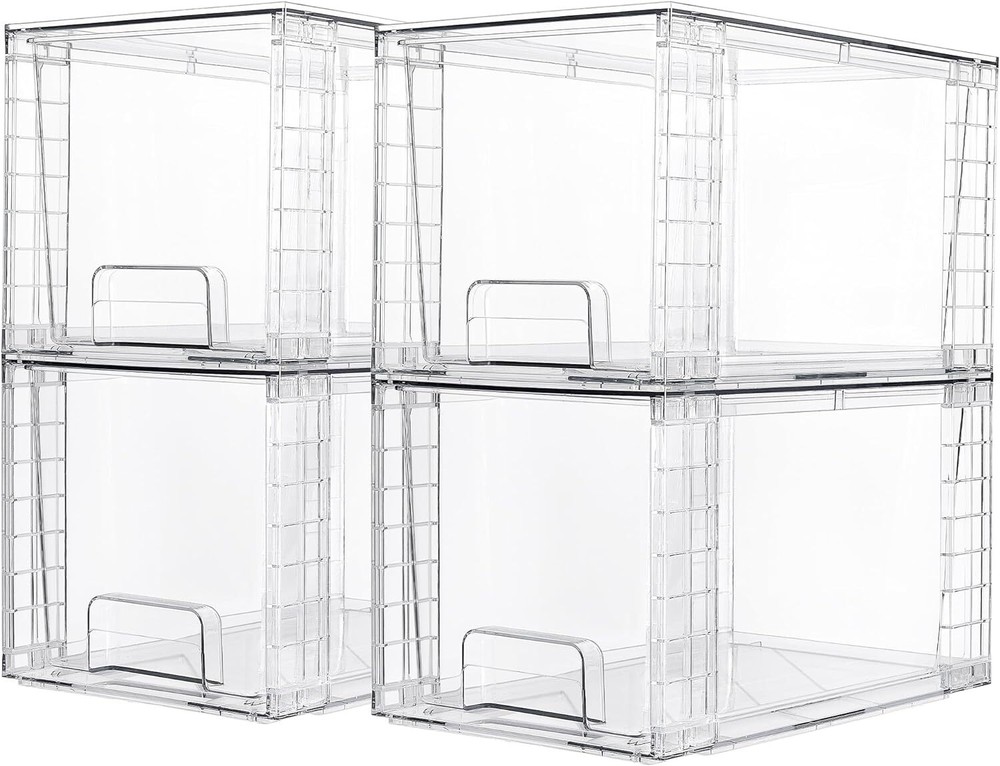 4 Pack Large Stackable Storage Drawers,Easily Assemble Acrylic...