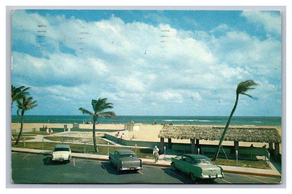 Riviera Beach, FL Florida Beach Vintage 1950's Cars Postcard Posted 1958