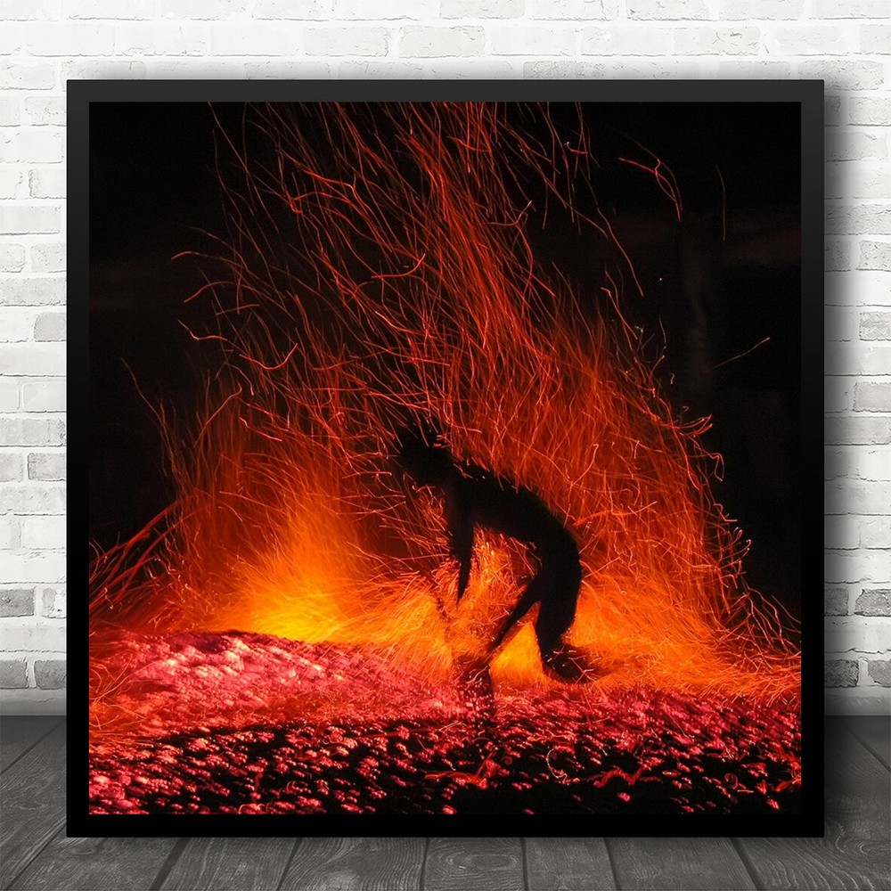 Spark Fire Flame Action Night Figure Silhouette Zhejiang Square Wall Art Print