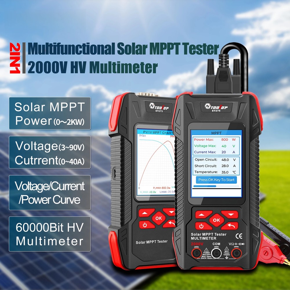 Solar Power MPPT Tester Photovoltaic Power Meter 2000W Volt/Amp Curves/Record