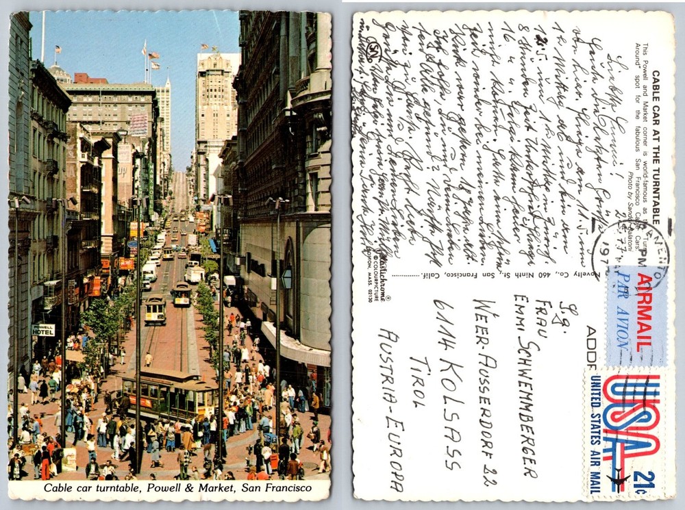 1974 San Francisco Cable Car Turntable Powell & Market Vintage Postcard