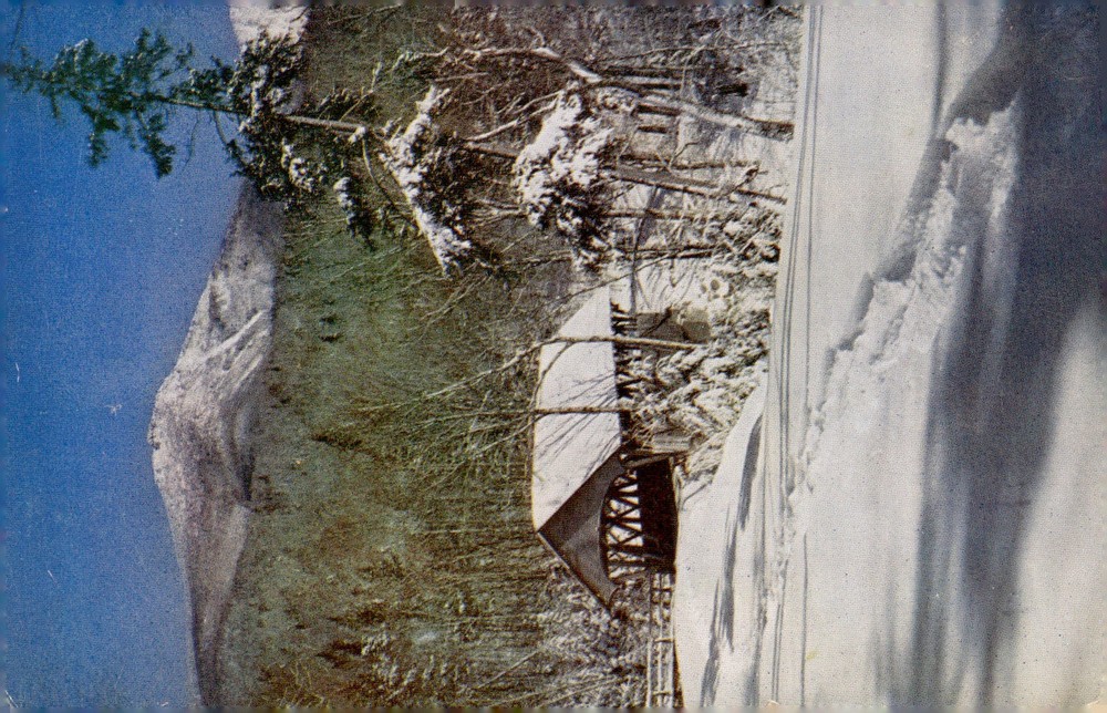 1952 Mt Liberty Flume Covered Bridge Franconia Notch New Hampshire Postcard