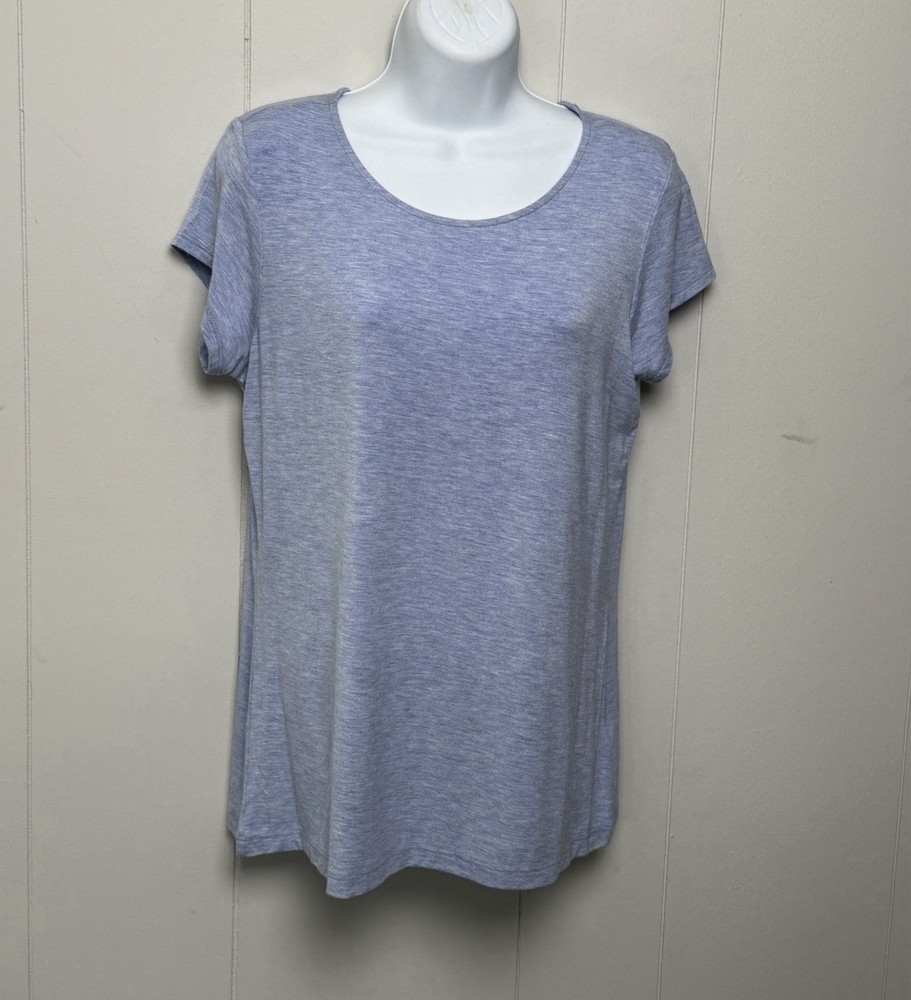 Adrienne Vittadini Heather Blue Modal Blend Short Sleeve Scoop Neck Tee Size M