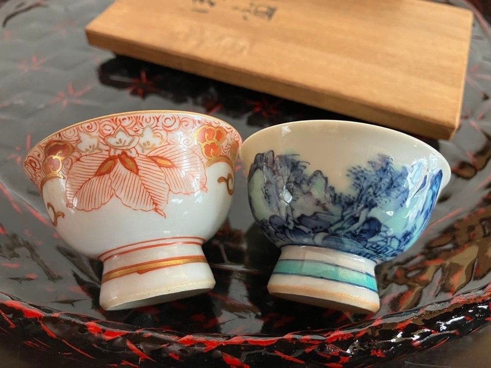 Kutani Ware Cup Choko Antique Landscape Ryuzan Ishi 2 Customer Period