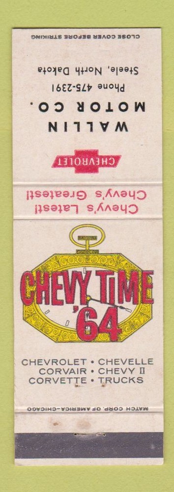Matchbook Cover - 1964 Chevrolet Wallin Steele ND WEAR