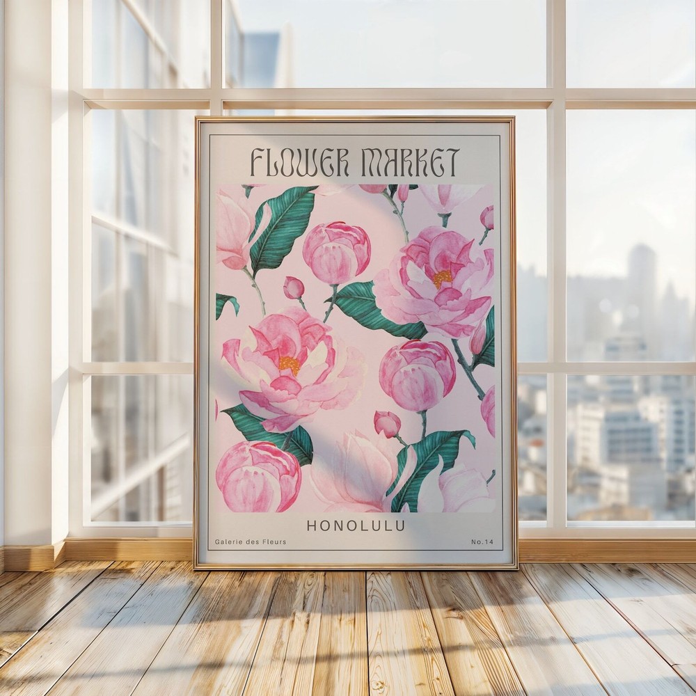 Honolulu Flower Market Print Pink Botanical Wall Art Galerie Des Fleurs Poster