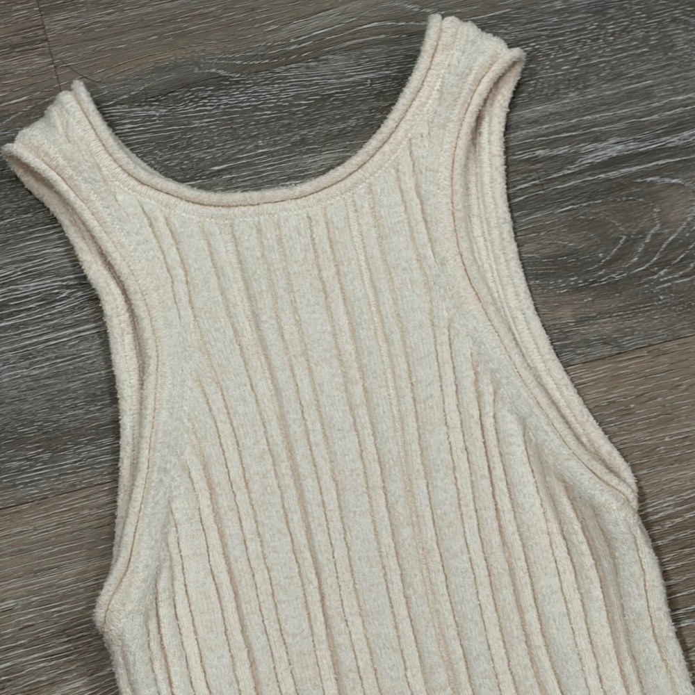 Anthropologie Cream Ribbed Knit Tank Top Scoop Neck Cotton Blend Womens M