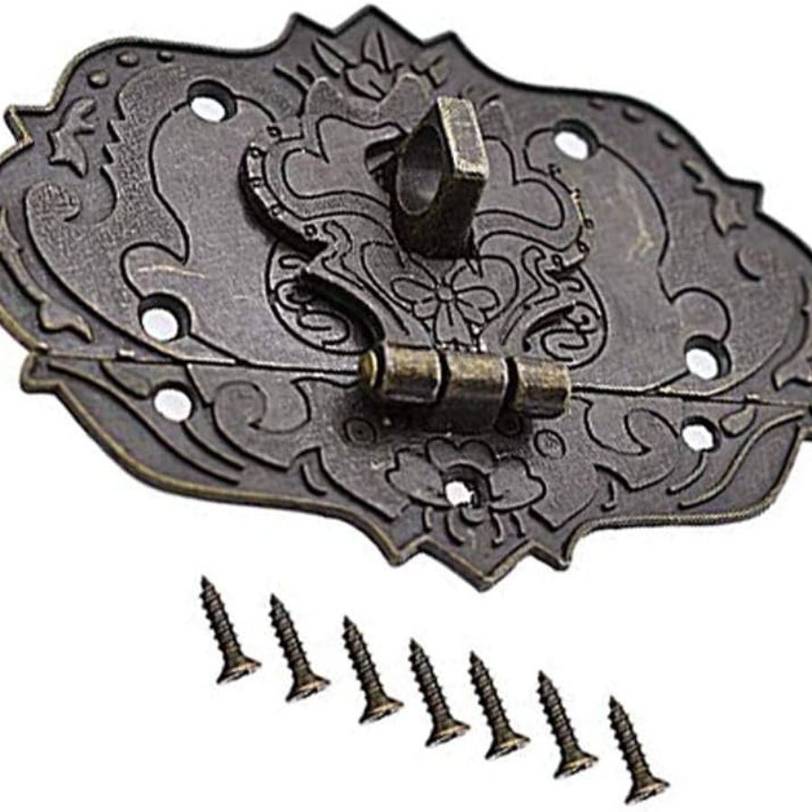 Antique Bronze Jewelry Box Hasp Latch Lock Decorative Embossed Style