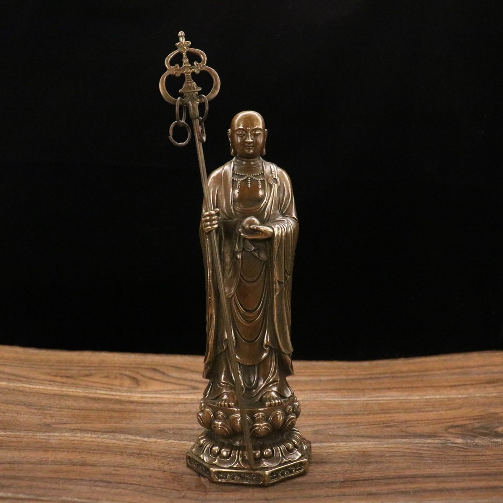 home decor copper sculpture Buddhist culture fengshui dizang bodhisattva 21cm