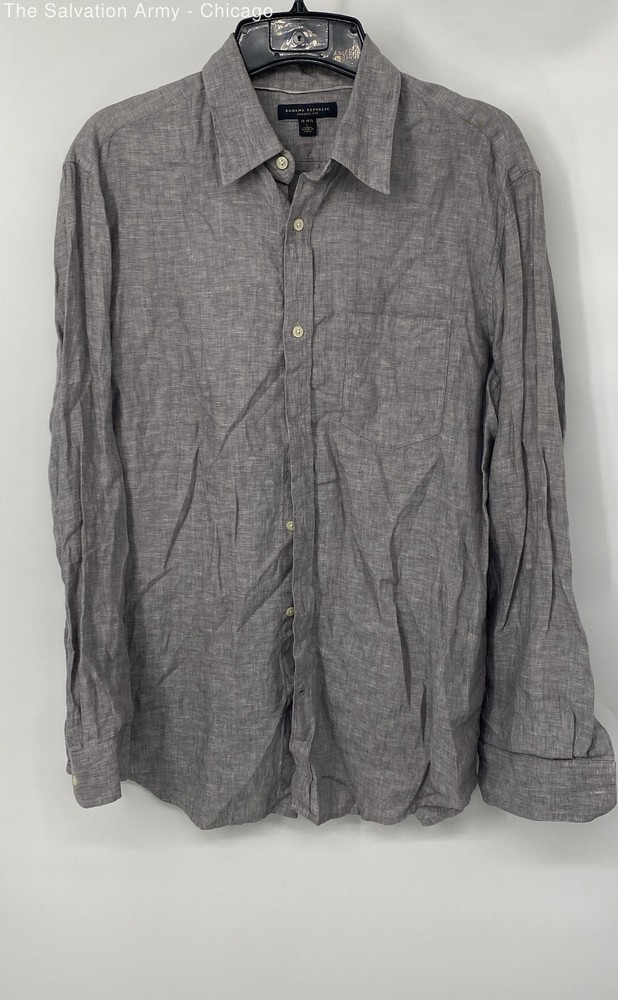 Banana Republic Mens Gray Linen Long Sleeve Button-Up Shirt Size Large