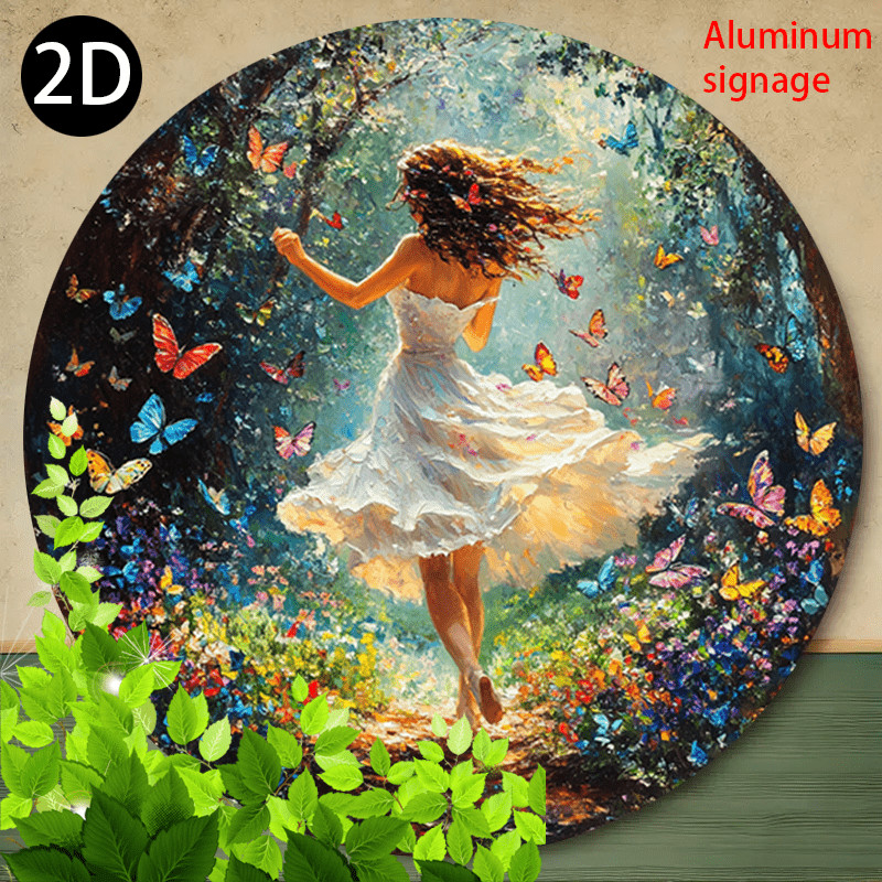 Vintage Round Enchanted Forest Wall Art Aluminum Sign Fantasy Flowers
