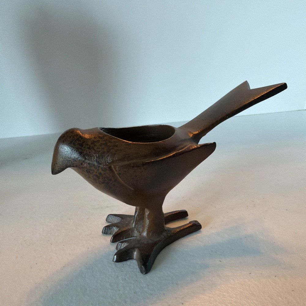 Bird Tealight Candle Holder Cast Iron Aged Brown Farmhouse Rustic Decor