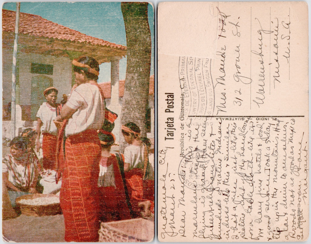 Guatemala Antigua 1920s Women Traditional Dress Mujeres Traje Típico Postcard