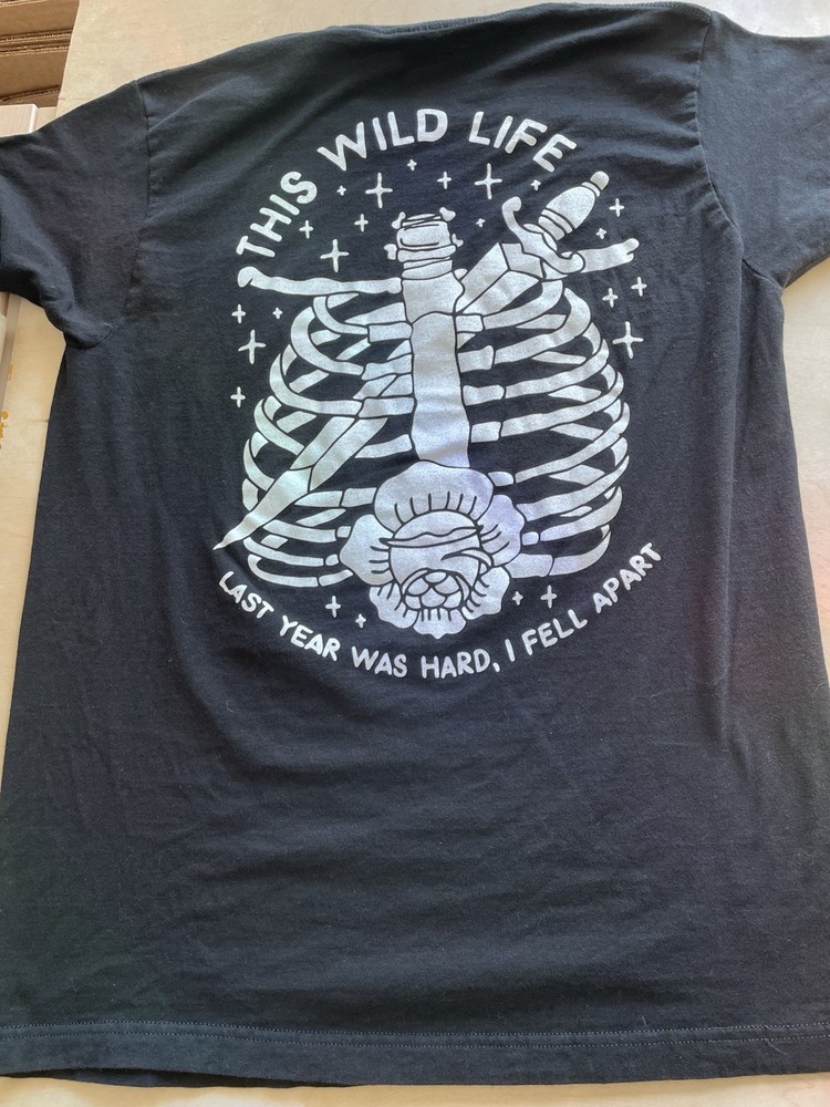 This Wild Life Skeleton tour T Shirt Black Graphic Tee Double Sided Size Medium