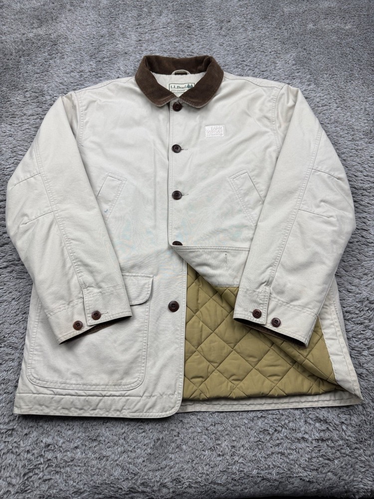 LL Bean Jacket Men Large Quilt Lined Corduroy Collar Chore Barn Field Coat Vtg