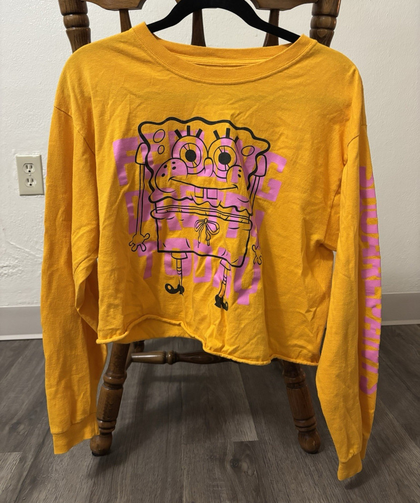 Nickelodeon SpongeBob SquarePants Yellow Cropped Cotton Long Sleeve Women's L
