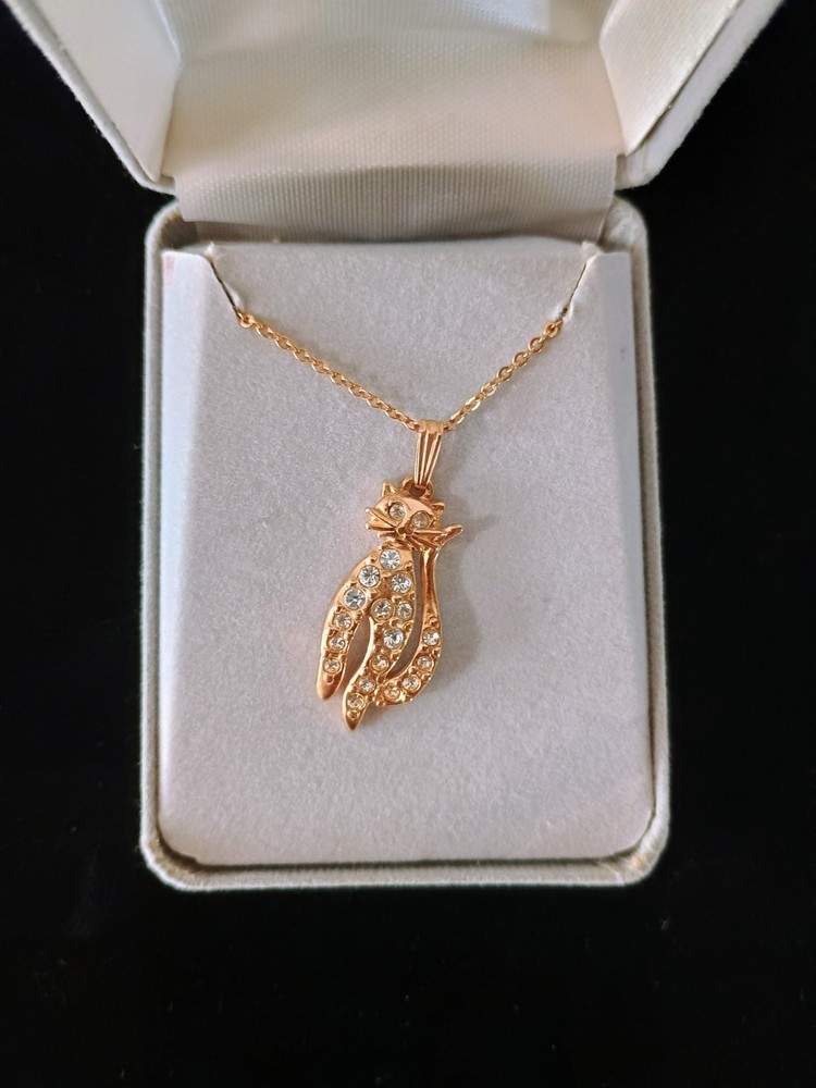Vintage Avon Rhinestone Sparkle Gold Cat Necklace