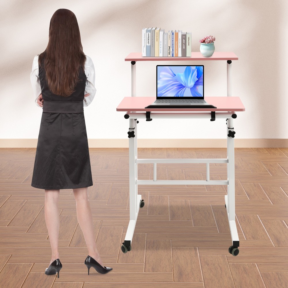 Rolling Desk with Wheels Home Office Laptop Cart Computer Desk for Standing/Sitt