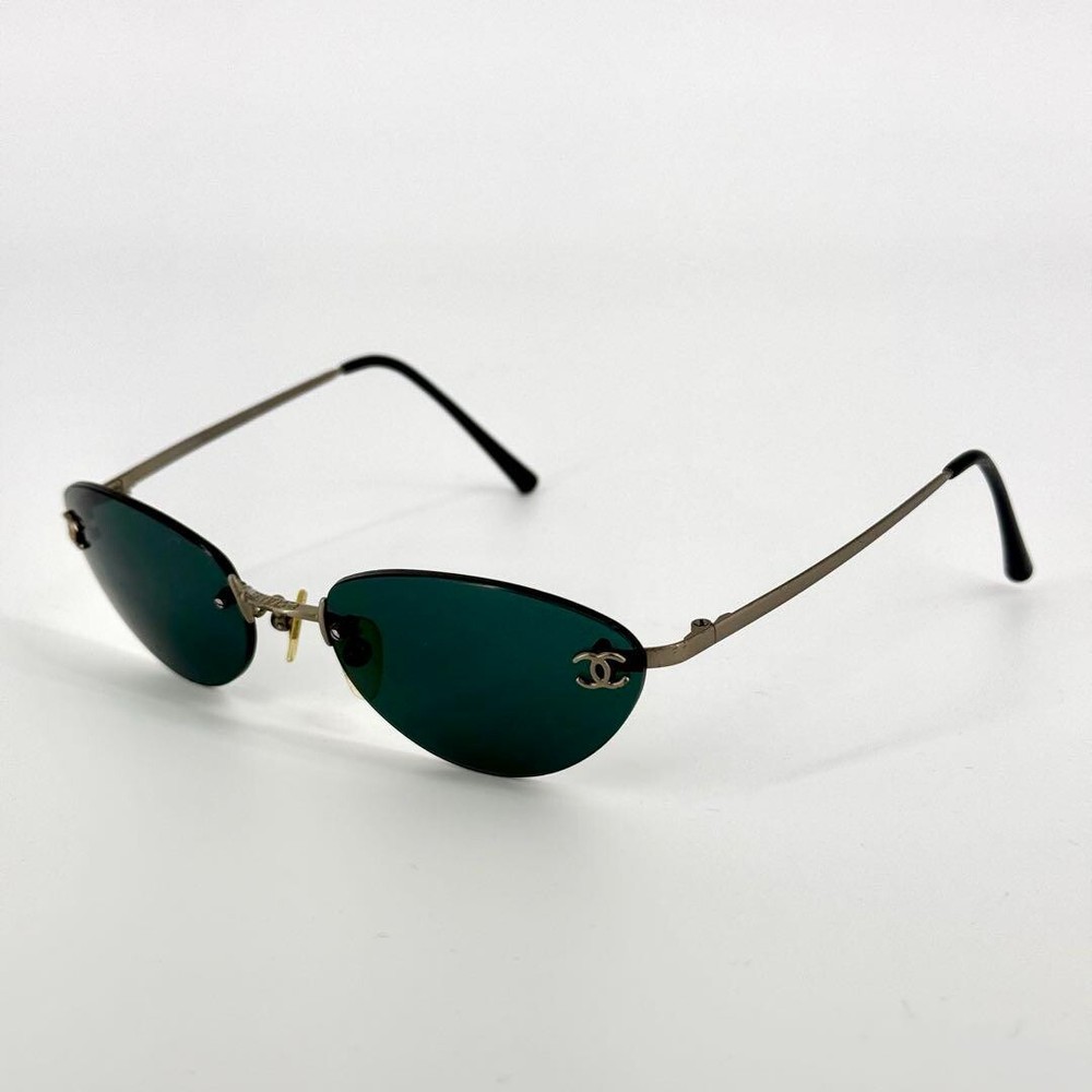 CHANEL 4003 Rimless Sunglasses Gray Lens Silver Frame Coco Logo