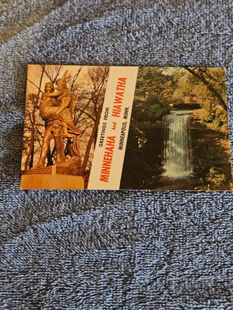 Postcard greetings from Minnehaha and Hiawatha, Minneapolis, Minnesota