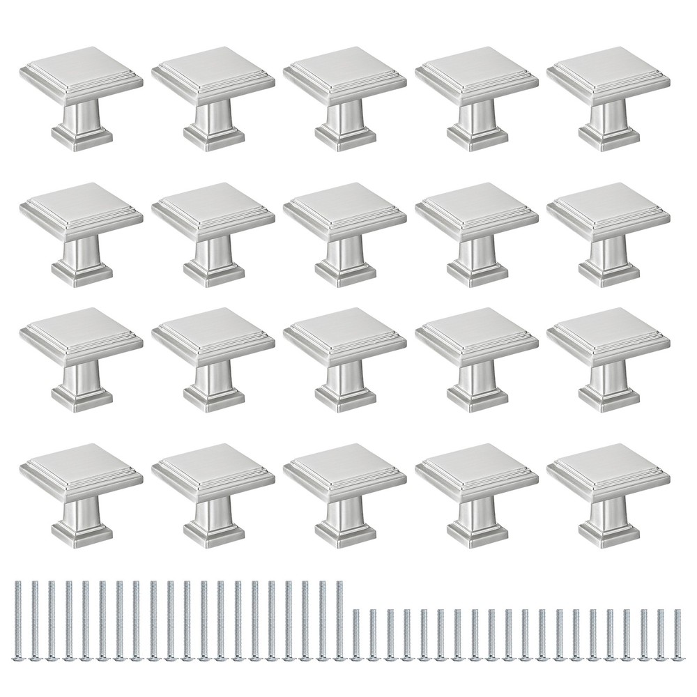20 Pack Cupboard Knobs 1.2 Inch(30mm) Square Dresser Knobs, Silver