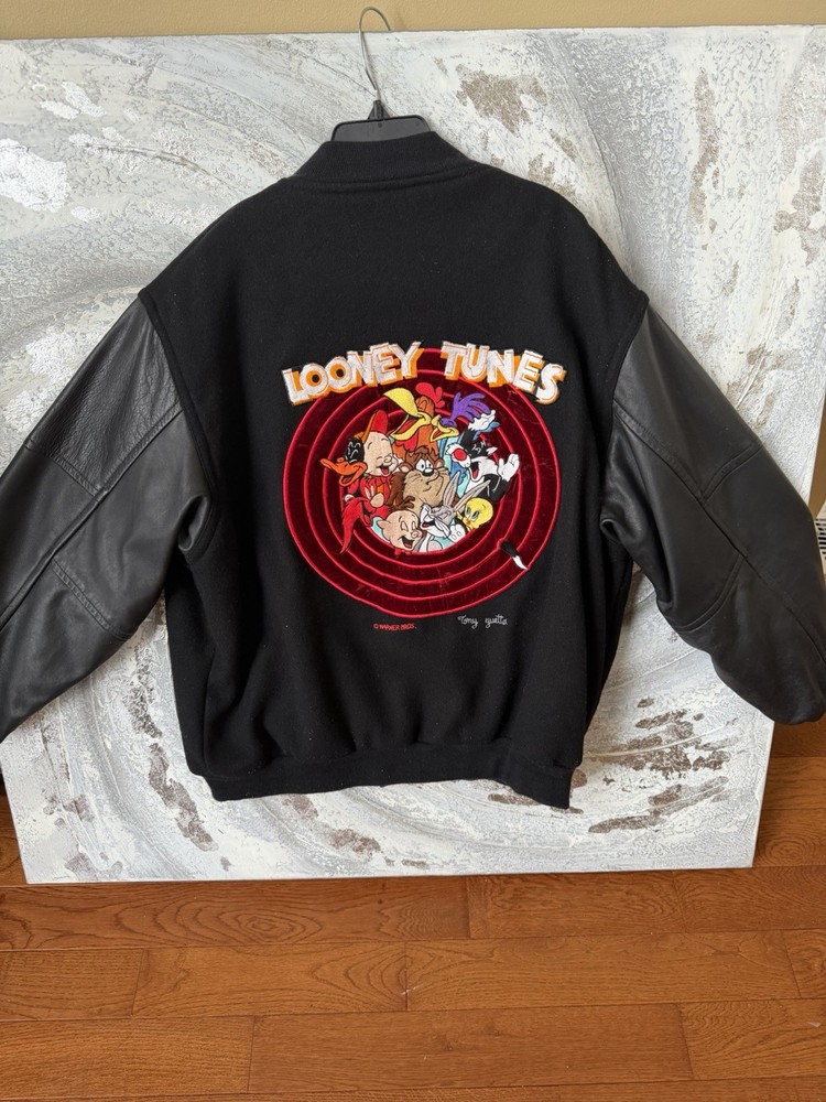 Warner Bros Vintage Looney Tunes Men's Black Jacket 90s Vintage Size L USA Made