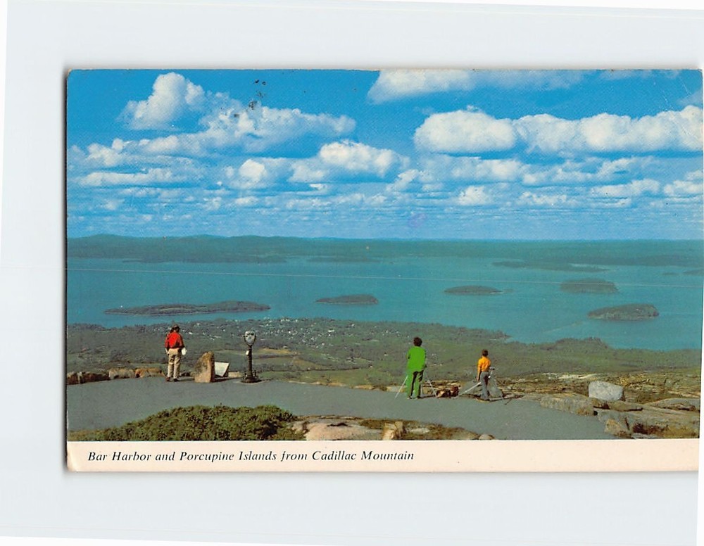 Postcard Bar Harbor & Porcupine Islands from Cadillac Mountain Maine USA