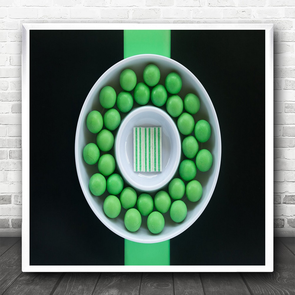 Green Peas Geometry Symmetry Kitchen Food Mint Mints Still Life Square Art Print