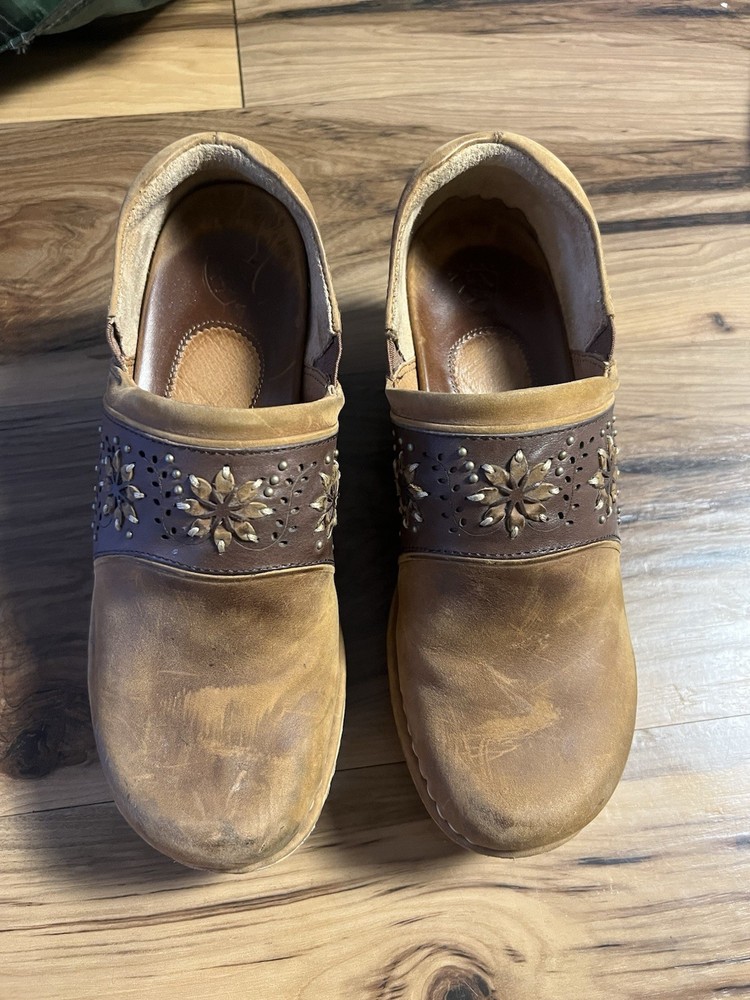 Ariat Ashland Shoes Women 8.5B Brown Leather Comfort Platform Clog Studded Boho