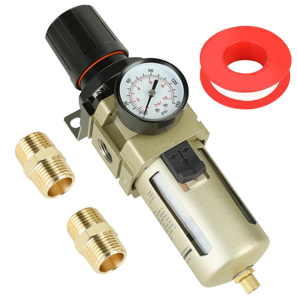 Hromee 1/2 Inch Compressed Filter Regulator Combo, Air Compressor Water Oil T...