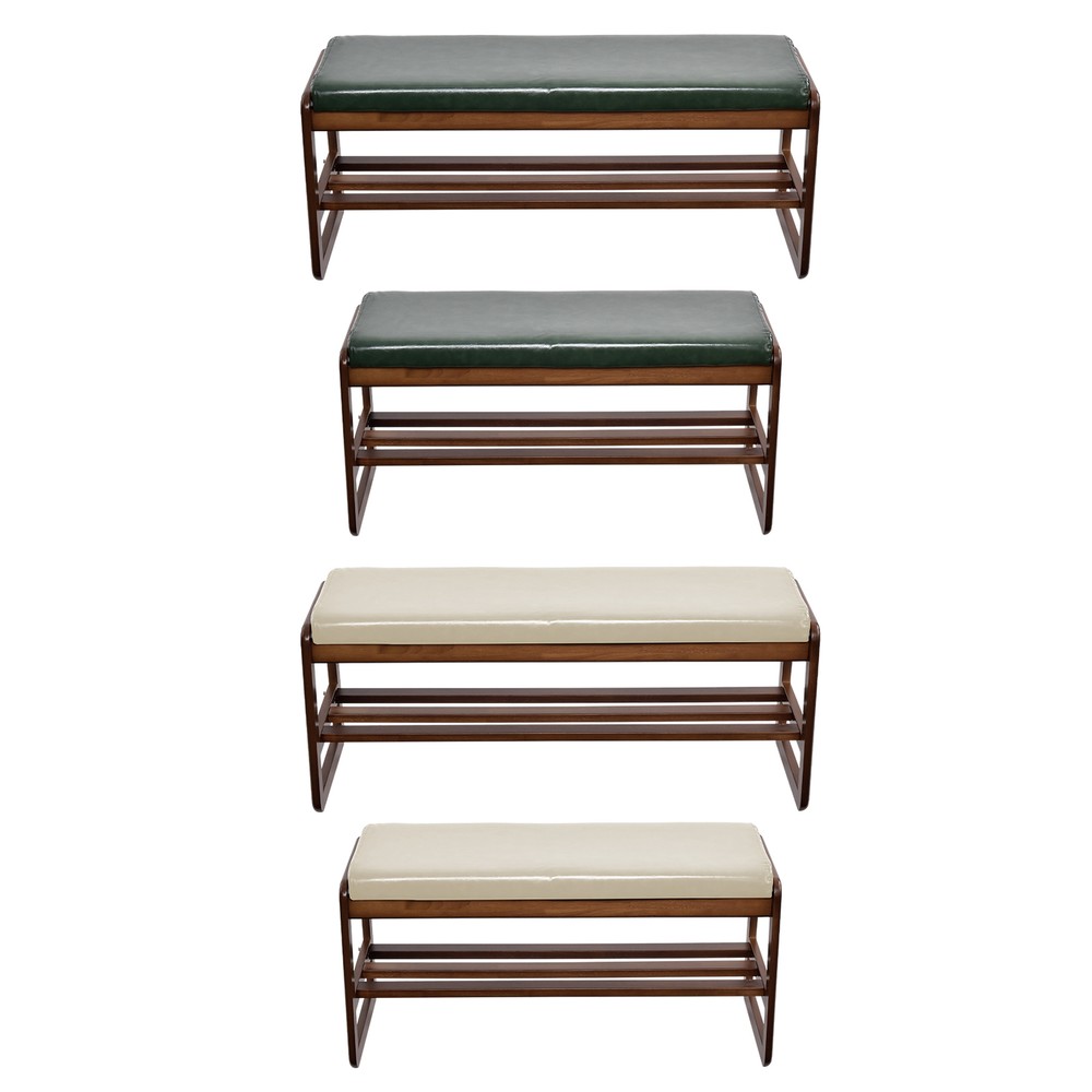 Bamboo Shoe Bench with Removable Cushion - Entryway Storage Organizer  