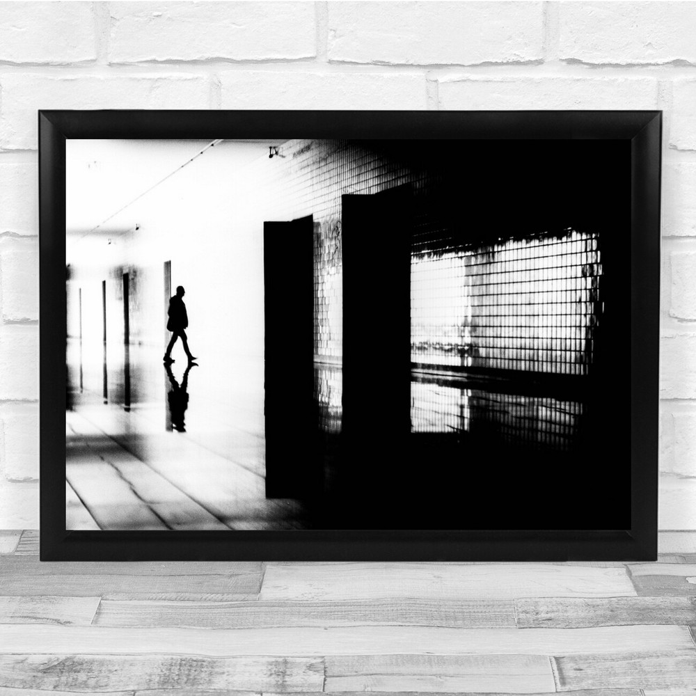 Silhouette Street Contrast Man Corridor Walking Reflection Wall Art Print