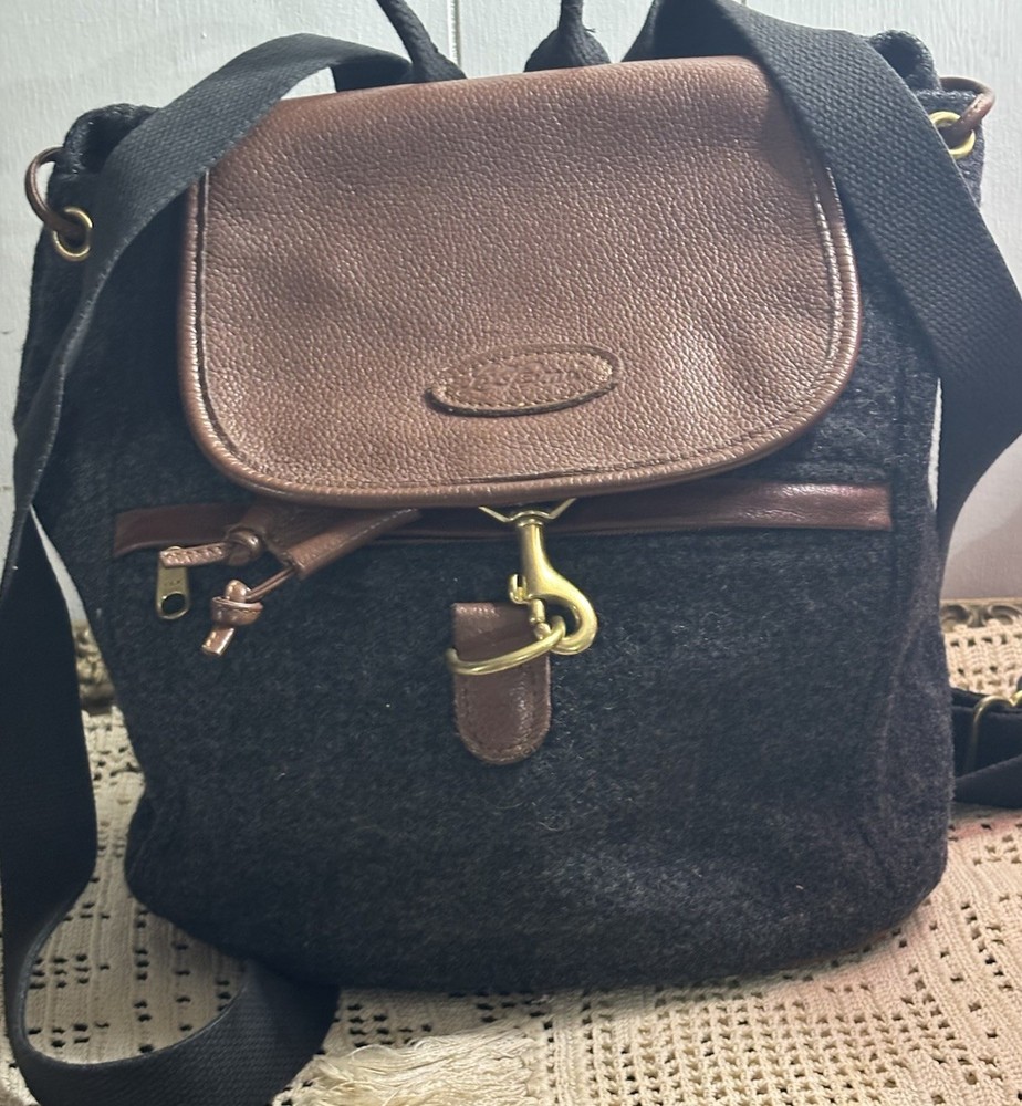 LL Bean Purse Backpack -RARE Wool & Pebbled Leather Boat & Tote HIP BOHO Vintage