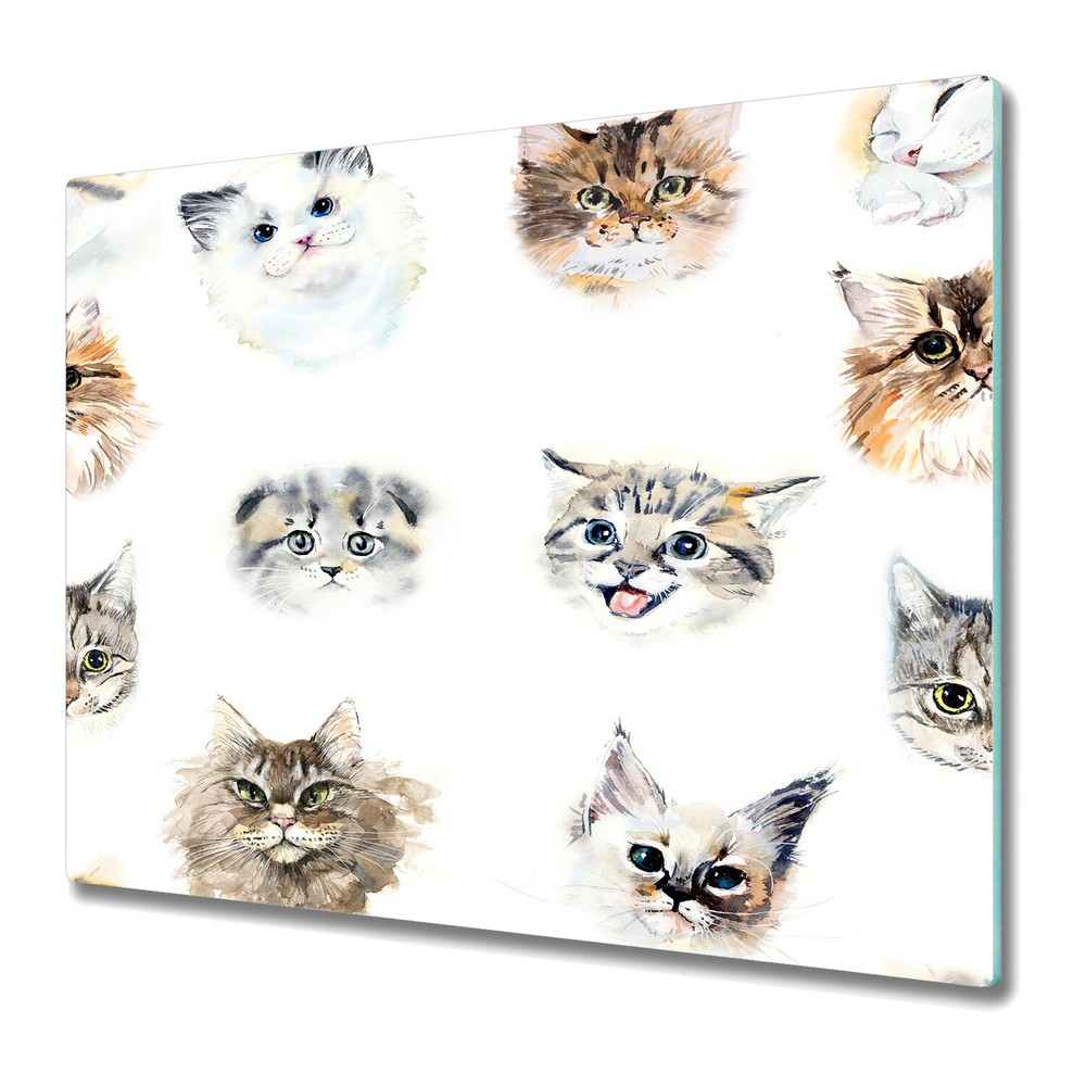 Glass Kitchen Chopping Board Watercolour Cats Colourful Animals 60x52