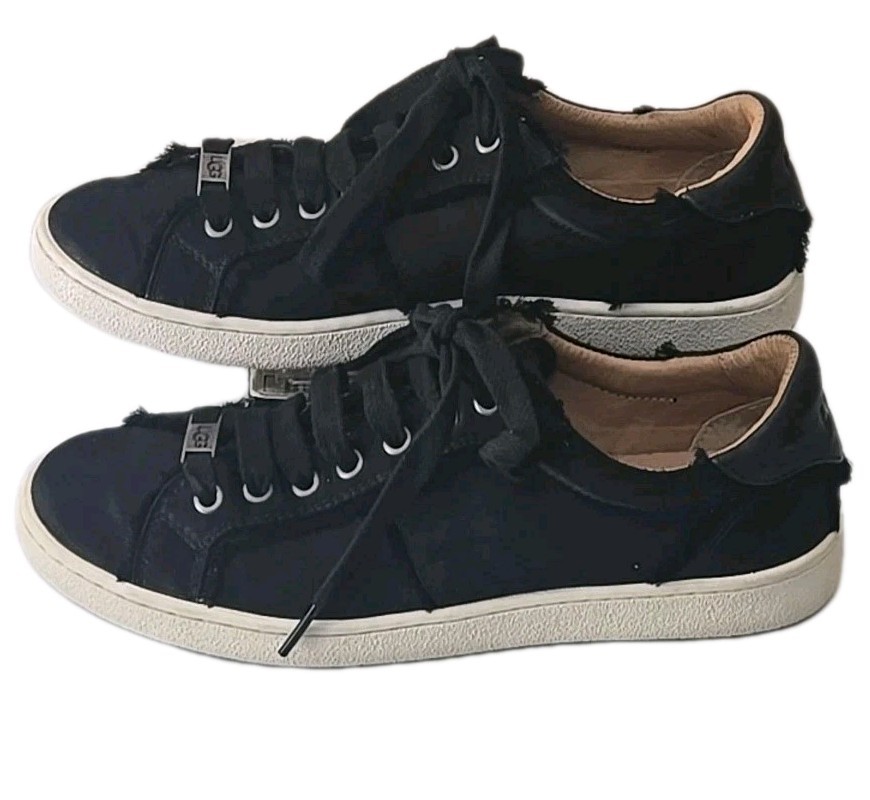 UGG Milo Spill Seam Sneakers Women’s 9 Satin Fringe Black Trainer Fashion Vtg