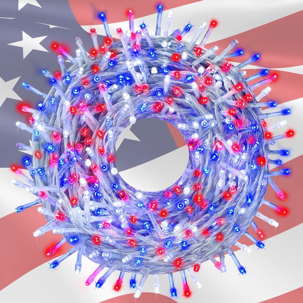 4th of July LED Patriotic Lights 500 LEDs 164FT Red White Blue String Decor  