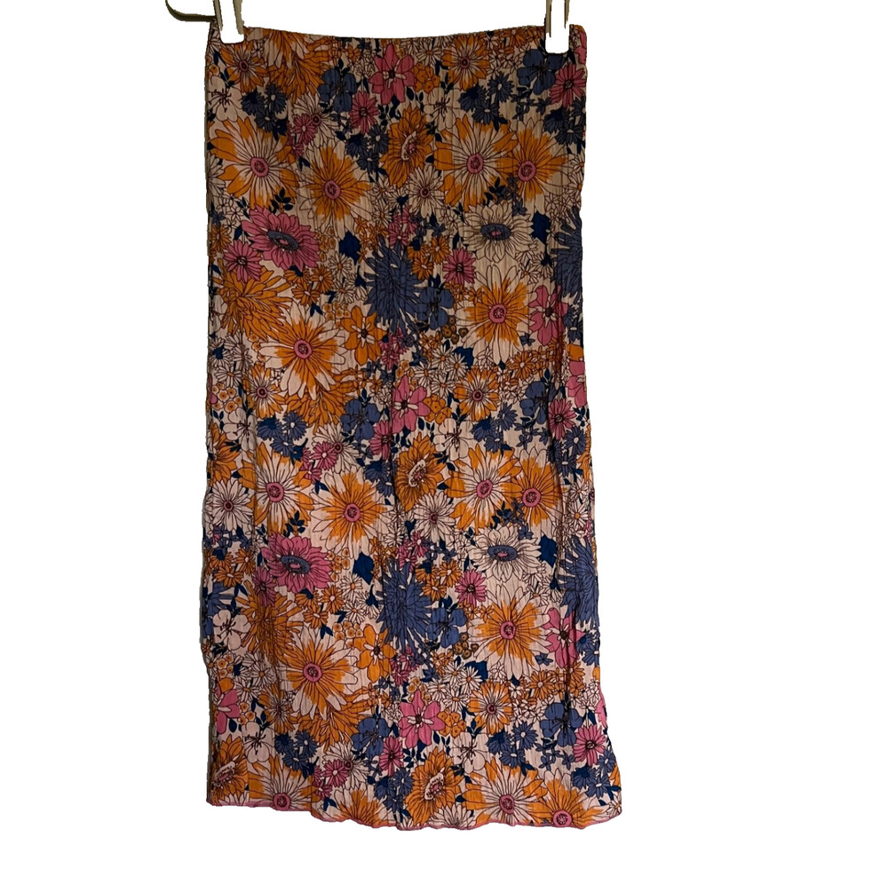 Urban Outfitters Midi Skirt Floral Crinkle Boho Side Zipper Spring Medium