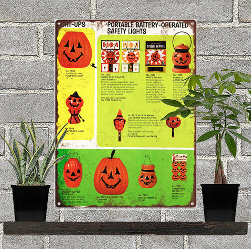 Vintage Halloween Blow Mold Advertising Ad Baked Metal Repro Sign 9 x 12 60129