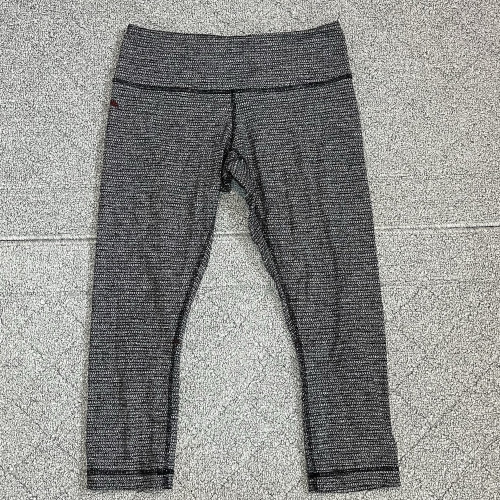 Lululemon Wunder Under Textured Leggings Womens Size 8 Black Gray Herringbone