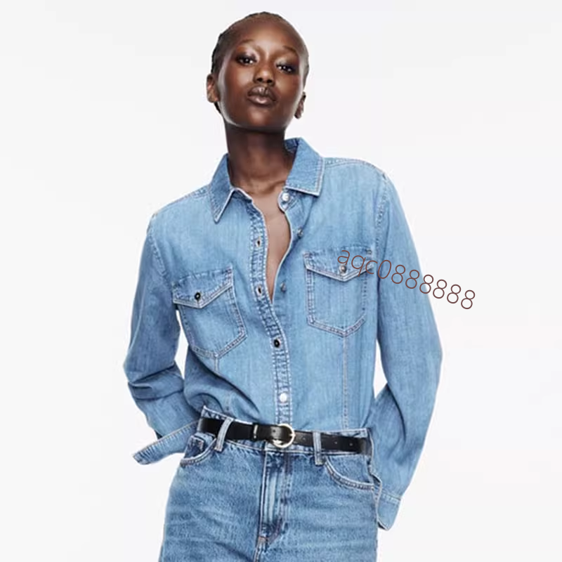 Temperament all-match solid color lightweight long-sleeved denim shirt trendZAR*