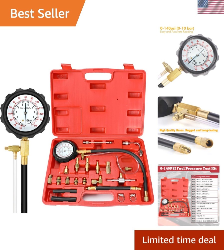 Durable 0-140 PSI Fuel Injection Pressure Gauge Kit with Quick-Release Valve
