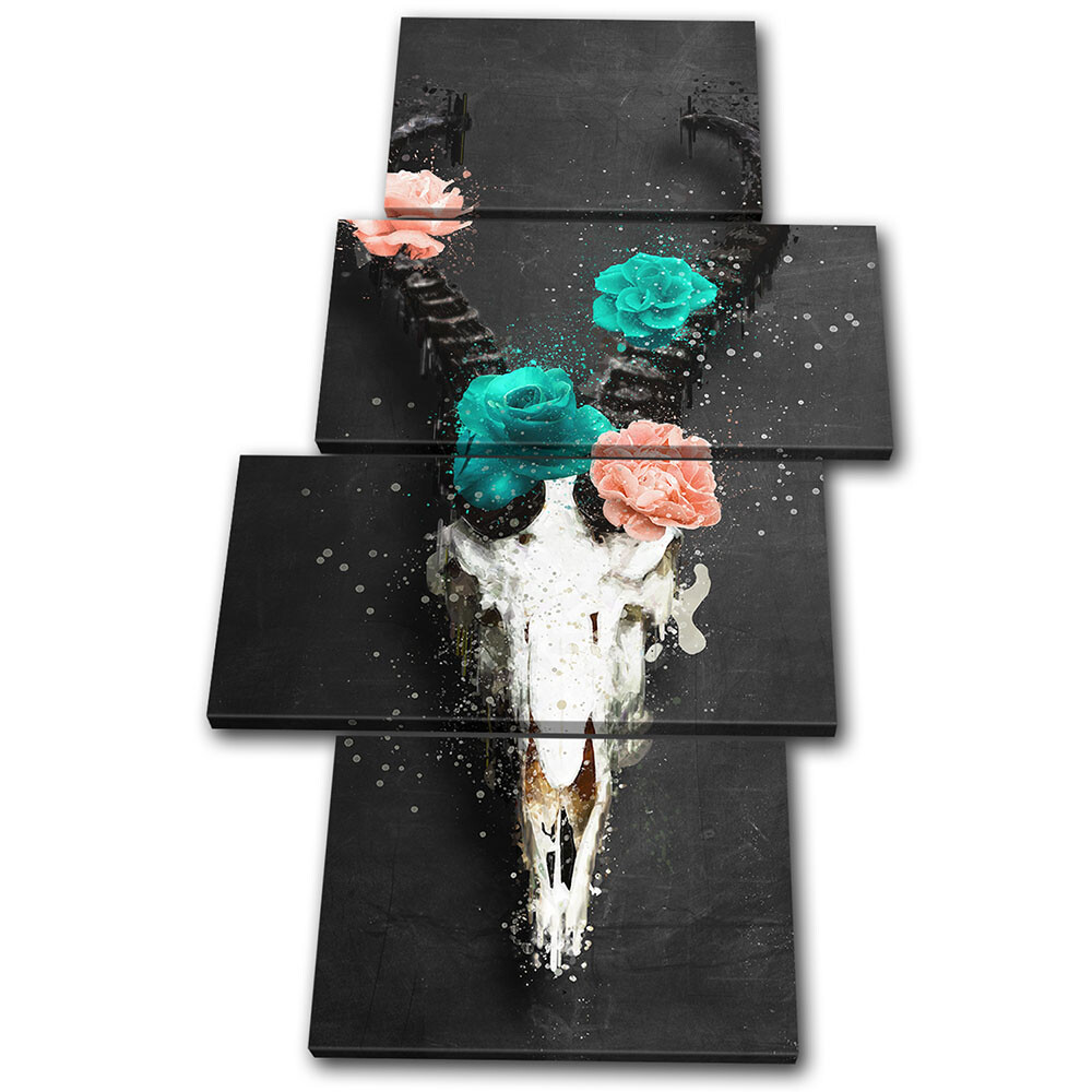 Abstract Floral Skull Animal Vintage MULTI CANVAS WALL ART Picture Print
