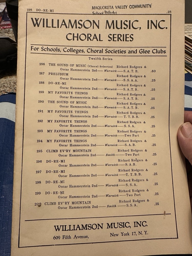1960 Julie Andrews Choral 6x9 Sheet Music THE SOUND OF MUSIC ‘Do-Re-Mi’ SSA